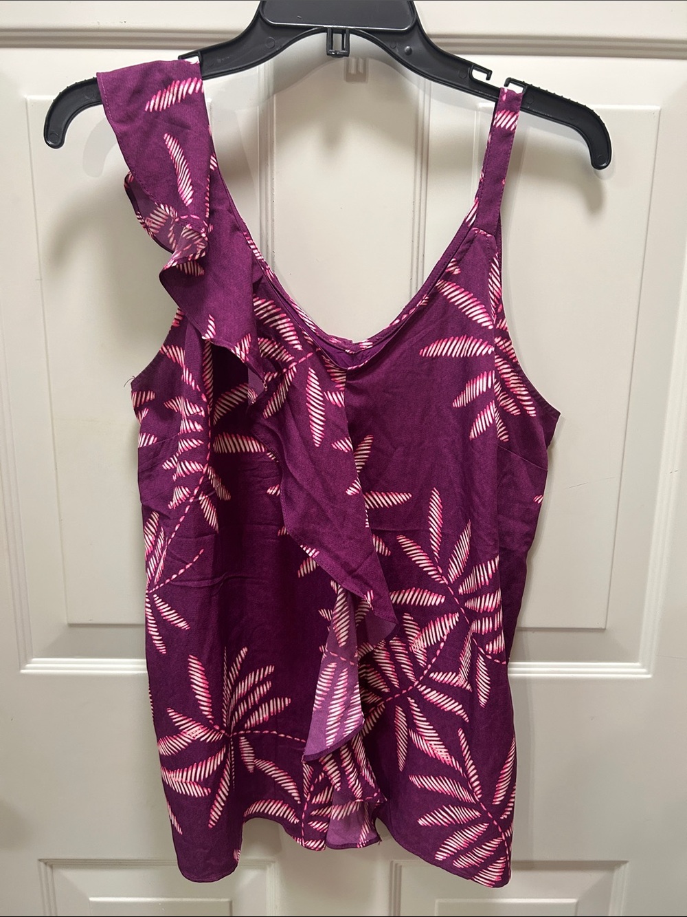 a new day Purple Floral Ruffle One-Shoulder Tank